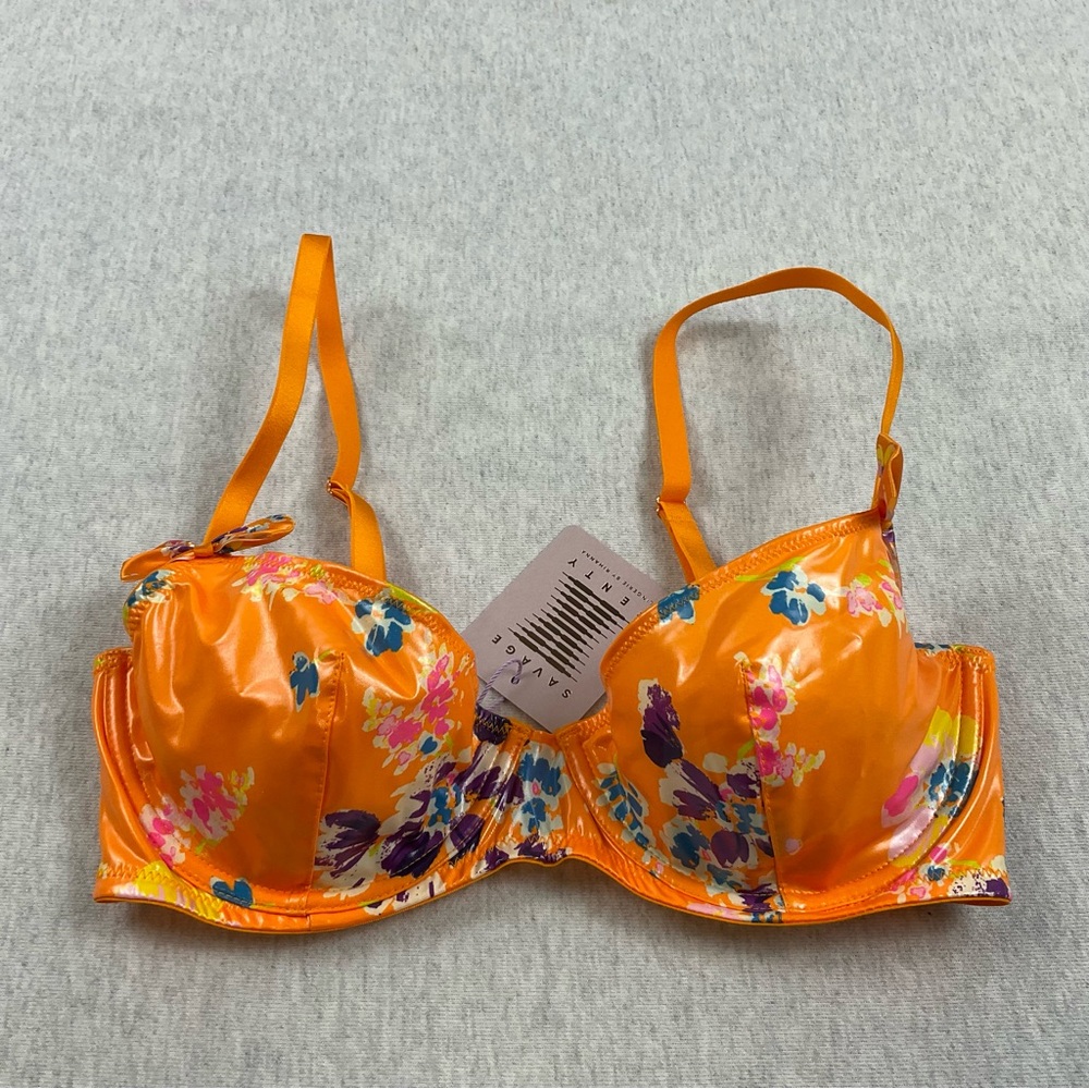 SAVAGE X FENTY BY RIHANNA NIGHT BLOOMS WOMEN’S UNLINED DEMI BRA /ORANGE FLORAL
